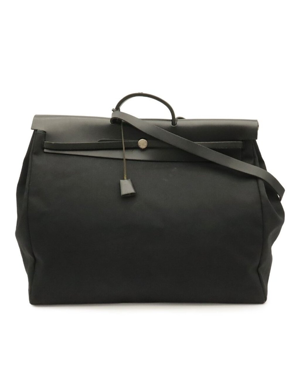 Hermes Herbag TGM 2-Way Shoulder Bag Toile Officier Leather Black Silver